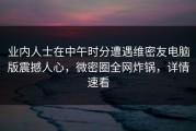 业内人士在中午时分遭遇维密友电脑版震撼人心，微密圈全网炸锅，详情速看