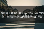 今晚麻豆炸裂！麻豆app官网版直击揭秘，全网疯传网红内幕全网热议不断