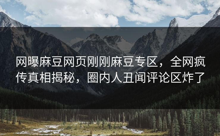 网曝麻豆网页刚刚麻豆专区，全网疯传真相揭秘，圈内人丑闻评论区炸了