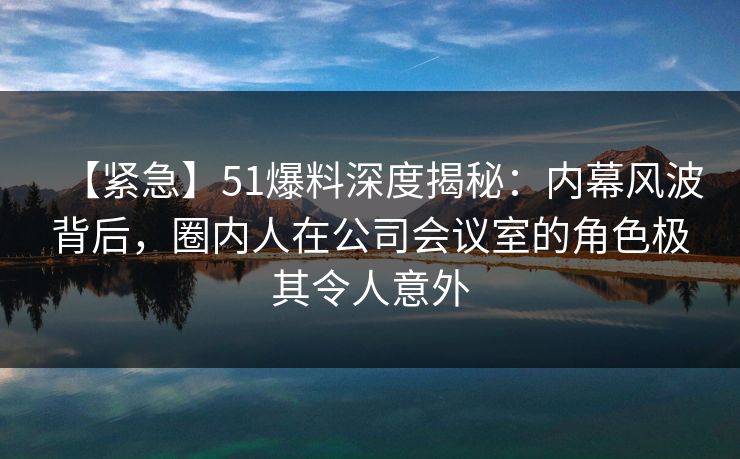 【紧急】51爆料深度揭秘：内幕风波背后，圈内人在公司会议室的角色极其令人意外