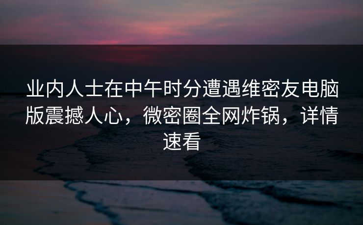 业内人士在中午时分遭遇维密友电脑版震撼人心,微密圈全网炸锅,详情速看 业内人士在中午时分遭遇维密友电脑版震撼人心,微密圈全网炸锅,详情速看