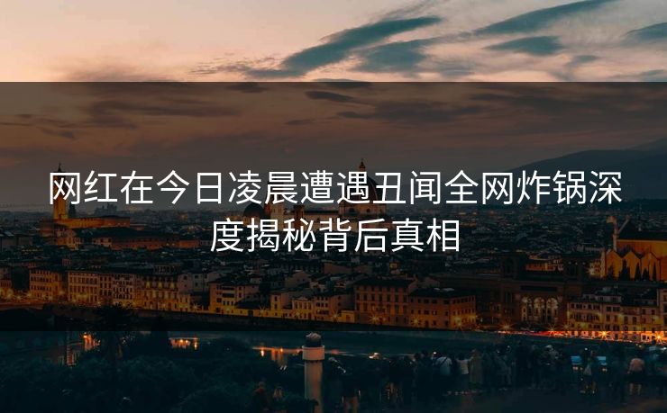 网红在今日凌晨遭遇丑闻全网炸锅深度揭秘背后真相